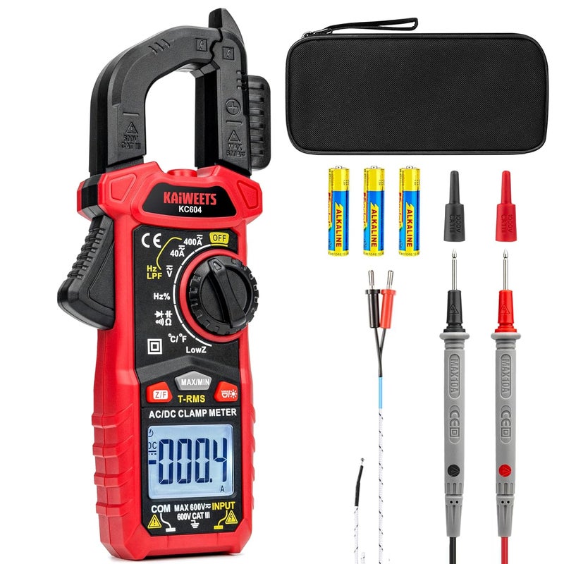 KAIWEETS Digital Clamp Meter Multimeter with D-Shaped Jaw for AC/DC Current & Voltage, Auto-ranging 4000 Counts Voltage Tester with Flashlight Backlight, Measuring Temperature Continuity Diode NCV - Image 1